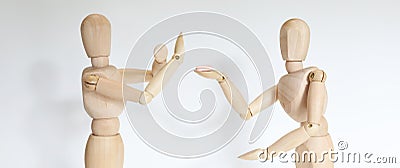 drug pill dealing taking series with wooden manikin figures Stock Photo