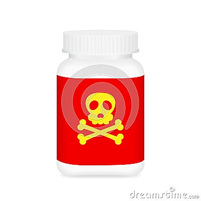 Drug poison, dangerous drug bottle isolated on white background, medical bottle and poison label sign Vector Illustration