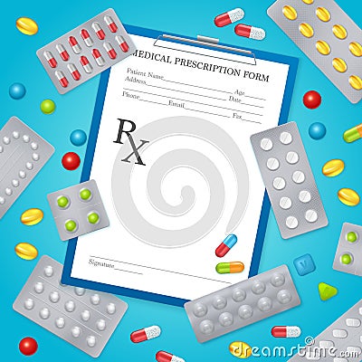 Drug Prescription Medical Background Poster Vector Illustration