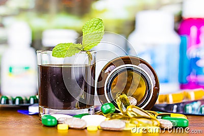 Drug prescription for treatment medication. Pharmaceutical medicament, cure in container for health. Pharmacy theme. Stock Photo