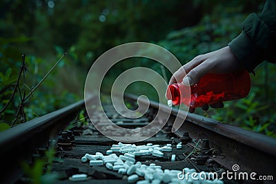 Drug problem addiction. Psychological disorder that leads a person to use drugs excessively. Depression, developmental Stock Photo