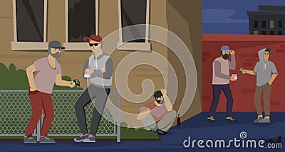 drug sales. marijuana sellers drugs outdoor. Vector cartoon background Vector Illustration