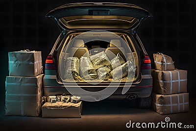 Drug smuggled in a car's engine compartment. Neural network AI generated Stock Photo