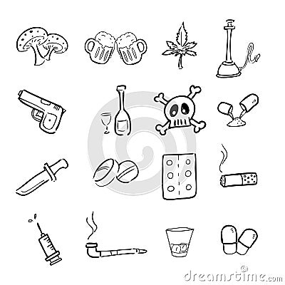 Drugs abuse narcotic drawing icons Vector Illustration