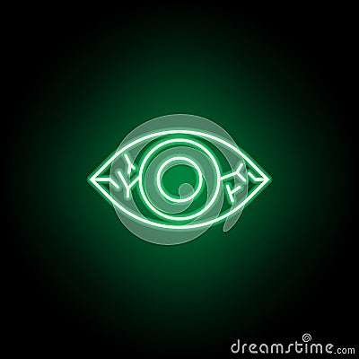Drugs eye outline icon in neon style. Can be used for web, logo, mobile app, UI, UX Vector Illustration
