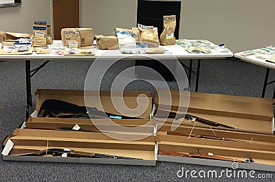 Police Seized Drugs, Guns and Evidence Stock Photo