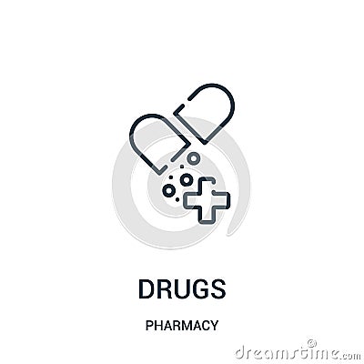 drugs icon vector from pharmacy collection. Thin line drugs outline icon vector illustration Vector Illustration