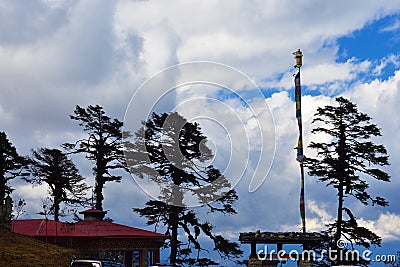 Druk Wangyal Cafe near The 108 memorial chortens or stupas known as Druk Wangyal Chortens at the Dochula pass, Bhutan Editorial Stock Photo