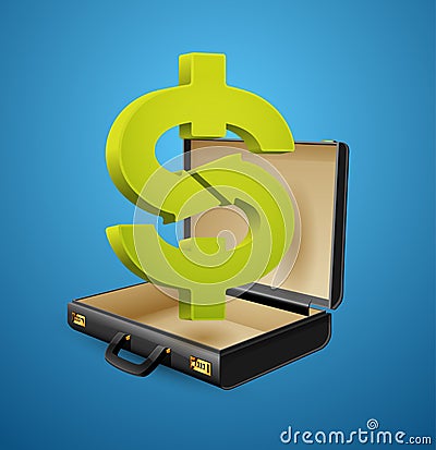 Business suitcase - finance concept - Dollar sign businessman briefcase Vector Illustration