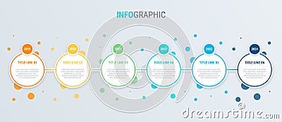 Infographic template. 6 options circle design with beautiful colors. Vector timeline elements for presentations. Vector Illustration