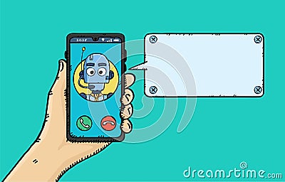 Hand drawn vector of conversation with customer support AI chat bot Vector Illustration