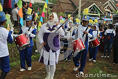 drum band parade in celebration of Indonesian independence August 17, 2021. Editorial Stock Photo