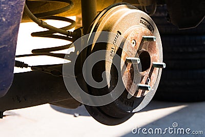 Drum brakes in garage Stock Photo