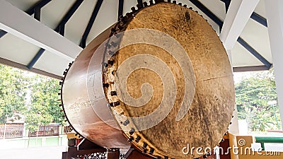 drum closeup photo. The drum is a percussion instrument commonly used by Muslims Stock Photo