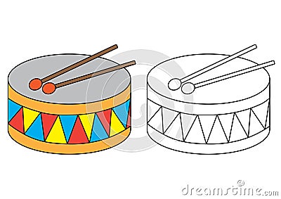 Drum. Coloring page. Educational game for preschool children. Vector Illustration