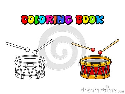 Drum coloring pages cartoon icon symbol design isolated on white background Vector Illustration