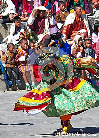 Drum Dancer Performing at Wangdue Tshechu Festival Editorial Stock Photo