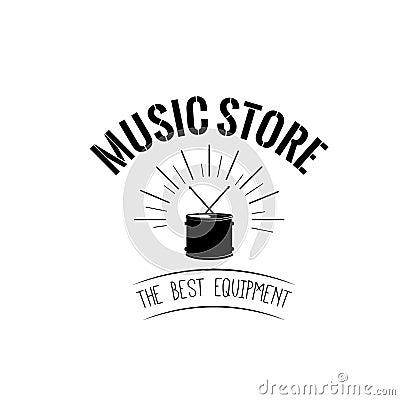 Drum icon. Music store logotype label emblem. Vector illustration. Vector Illustration