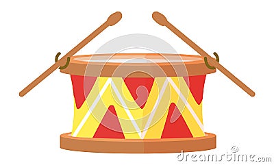 Drum icon. Retro wooden music toy with sticks Vector Illustration