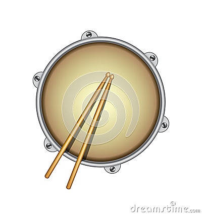 Drum and pair of wooden drumsticks Vector Illustration