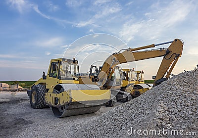 Drum roller and excavators Stock Photo