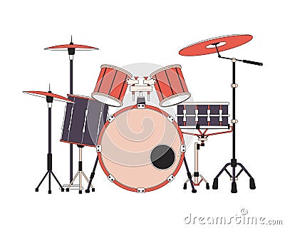 Drum set 2D linear cartoon object Vector Illustration