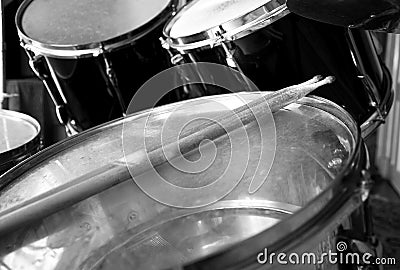 Drum set and sticks Stock Photo