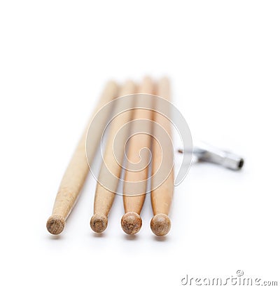 Drum stick and tuning key Stock Photo