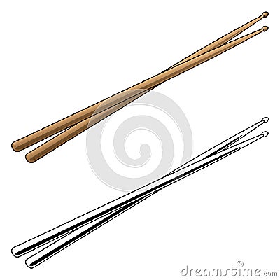 Drum Sticks in Color and Black and White Vector Illustration Vector Illustration