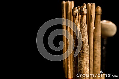Drum sticks for drums, black background Stock Photo