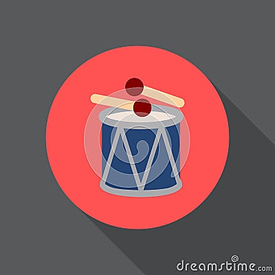 Drum and sticks flat icon. Round colorful button, circular vector sign, logo illustration. Vector Illustration