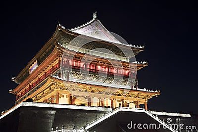 Drum Tower of Xi`an, downtown Xi`an was erected in 1380. Shaanxi Stock Photo