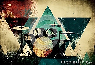 Drumkit background with an abstract vintage distressed texture Cartoon Illustration