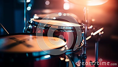 Drummer drum kit transcends night heat generated by AI Stock Photo