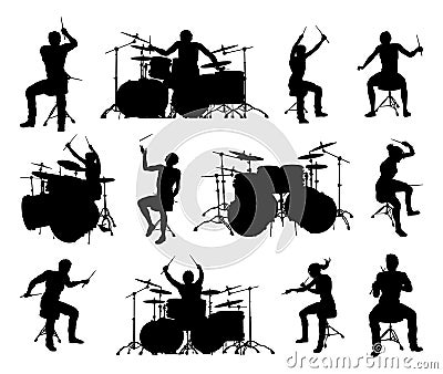 Drummer Musician Silhouettes Vector Illustration