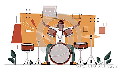 Drummer playing drums vector concept Vector Illustration