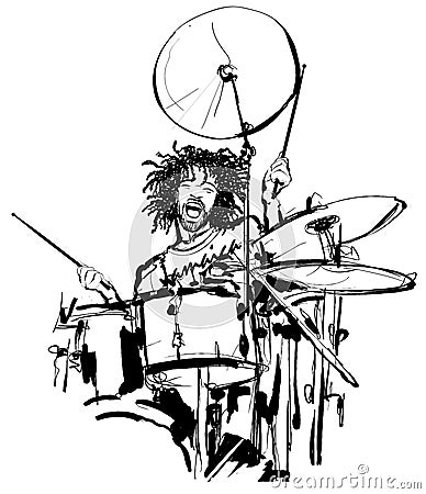 Young rasta man playing drums Vector Illustration
