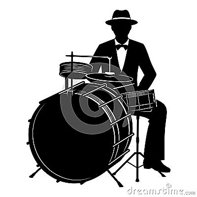 Retro Jazz Drummer Silhouette Vector Illustration