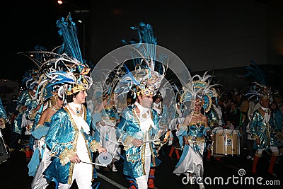 Drummers in costumes at the Grand Carnival Parade Editorial Stock Photo