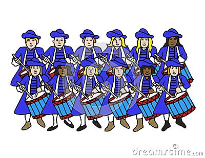 Twelve drummers drumming ready to sing the 12 days of Christmas Stock Photo