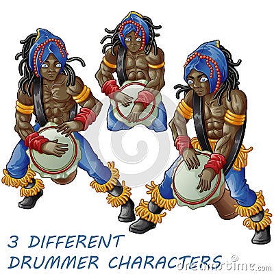 3 drummers is knocking. Vector Illustration