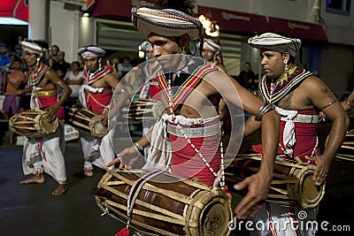 Drummers perform during the Esala Perahera. Editorial Stock Photo