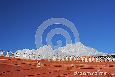 Drummers performing at Impression Lijiang Editorial Stock Photo