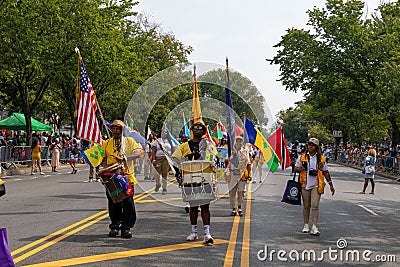 Drummers at the West Indian Day Parade Carnival in Brooklyn. Editorial Stock Photo