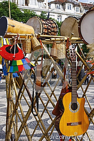 Drums and acoustic Guitars Stock Photo