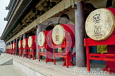 Drums in the Bell Tower in Xian Stock Photo