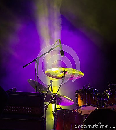 Drums. Live concert and stage lights. Stock Photo