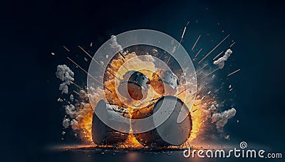Drums set exploding with fire and smoke, Generative AI Stock Photo