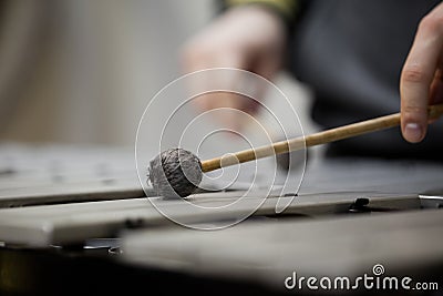 Drumstick strikes the vibraphone Stock Photo