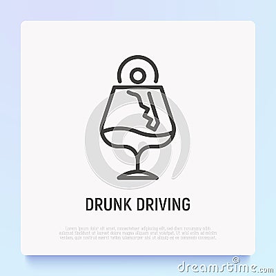 Drunk driving thin line icon: car key in wineglass with alcohol. Vector illustration Vector Illustration